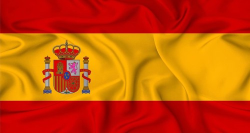 Realistic Spain flag waving. Close up of flag of Spain with cloth texture