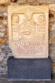Relief in stone, gravestone of officer Marcus Caelius, Caelius Stone, Roman fort Saalburg,