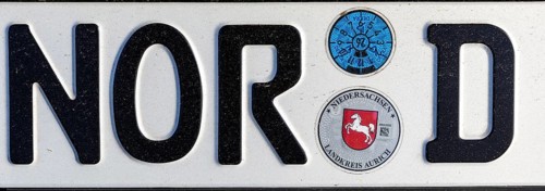 Licence plates from Norden, Aurich, word NORD, Germany