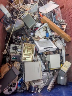 Electronic scrap in recycling container Ystad, Skåne county, Sweden, Scandinavia
