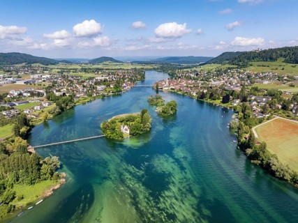 Aerial view of the Werd archipelago in the westernmost part of Lake Constance, Lake Rhine, between