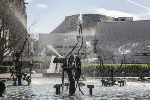 Carnival Fountain by Jean Tinguely and theatre, Tinguely Fountain, Basel, Canton of Basel-Stadt,