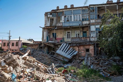 TBILISI, GEORGIA - AUGUST 19, 2023: Building's ruins near the city center