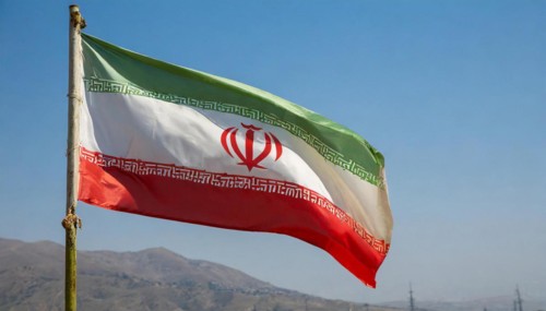 Flag, the national flag of Iran flutters in the wind