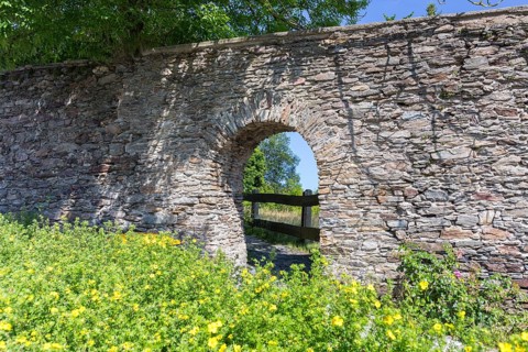 Passage through the former monastery wall in Grünhain, Grünhain-Beierfeld, Erzgebirge, Saxony,