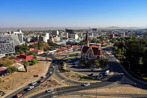 Aerial view of the capital Windhoek with Christ Church, Namibia