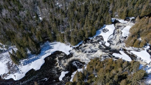 Wolf river. White waters in winter. Mastigouche wildlife reserve.. Province of Quebec. Canada