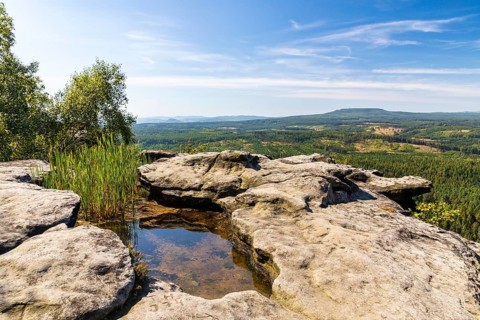 On the Großer Zschirnstein with a view of the Hoher Schneeberg, Reinhardtsdorf-Schöna, Saxon