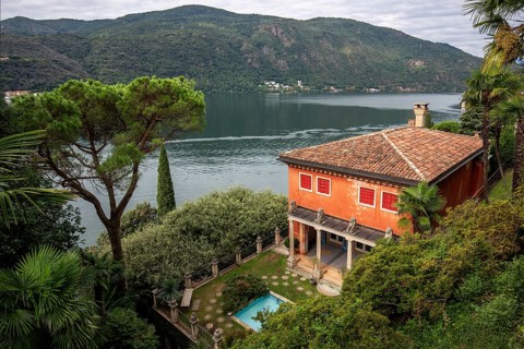 View of Indian Villa and Lake Lugano, Lago di Lugano, Scherrer Park, Parco Scherrer, Morcote,
