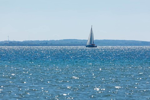 Sailing boat off the island, Flügge, Fehmarn, Schleswig-Holstein, Germany
