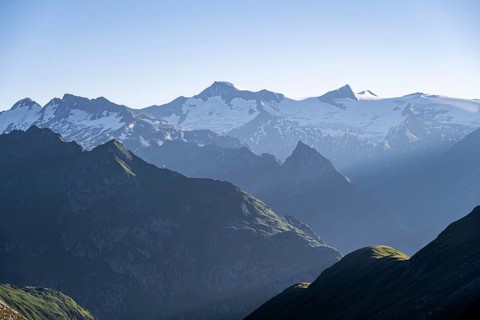 Alpine panorama, view from the Bachlenkenkopf, Großer Geiger and Großvenediger, high mountains,