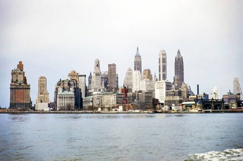 City skyline with skyscrapers, Manhattan, New York, NY State, USA around 1953