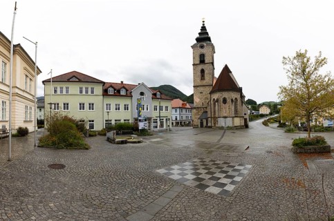 Market square with parish church, Ternberg, Traunviertel, Upper Austria, Austria