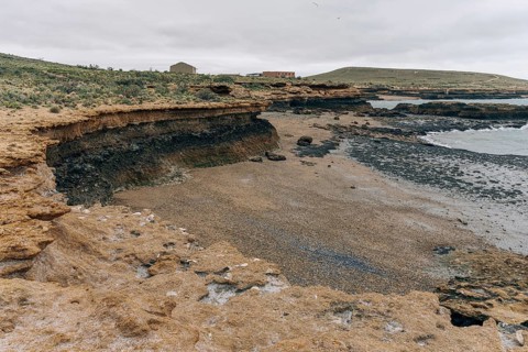 Coast line, abandoned Swift factory, The Swift refrigerator in Puerto San Julián, Puerto San