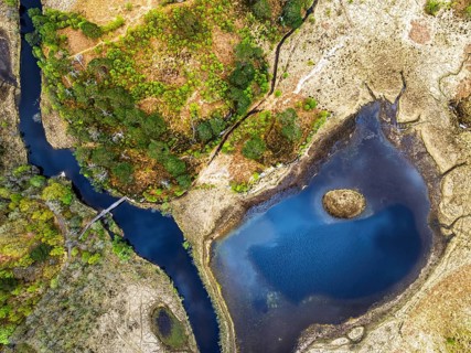 Top Down over Callop River and Marshes from a drone, Loch Shiel, Glenfinnan, West Highland,