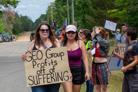 Baldwin, Michigan USA - 4 July 2025 - Activists rally against the North Lake Correctional Facility,