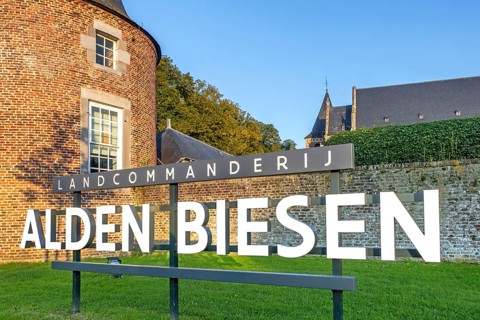 Commandery of Alden Biesen sign, 16th-century moated castle at Rijkhoven, Bilzen, province of