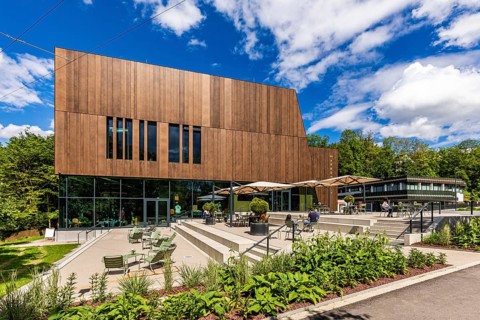 Exterior view of Stihl brand world, museum with café, Stihl AG, Waiblingen, Baden-Württemberg,