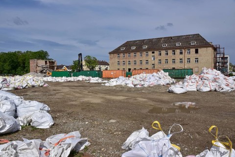 Demolition work on a former barracks, Augsburg, Bavaria, Germany