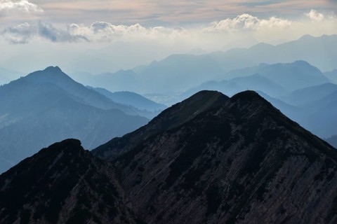 View from the summit of the Sonntagshorn, highest mountain in the Chiemgau Alps, towards the