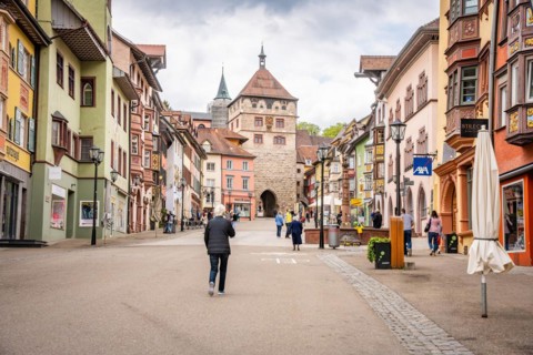 Lively historic alleyway lane in Germany's oldest town, Rottweil, Germany '