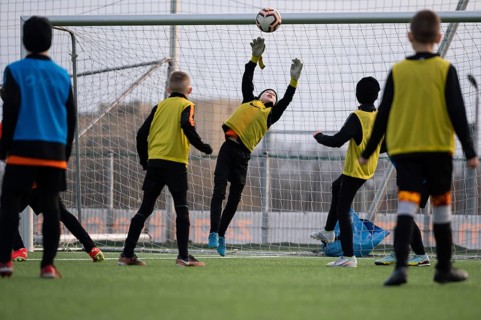 LUBIN, POLAND - FEBRUARY 22, 2023: Treining of the then years old group U10 in Football Academy