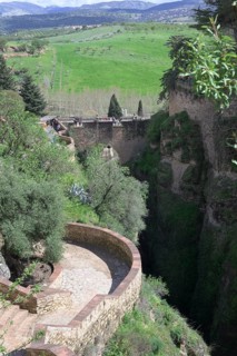 View of the Puente Viejo, Old Bridge and Mirador De Cuenca, Ronda, Malaga, Spain