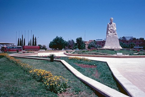 Monument of Hafiz al-Assad in Medina es Saura, Lake Assad, Syria, May 1987, vintage, retro, old,