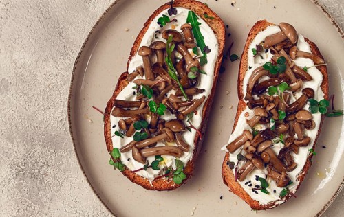 Sandwiches with cream cheese and pickled honeydew, healthy breakfast, homemade