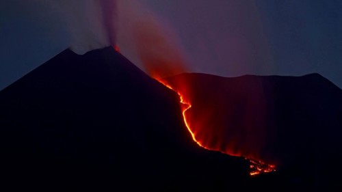 Sicily, volcanic eruption of Mount Etna, Sicily, Italy