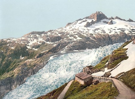 Furka Pass and Rhone Glacier, Bernese Oberland, Switzerland, Historic, digitally restored
