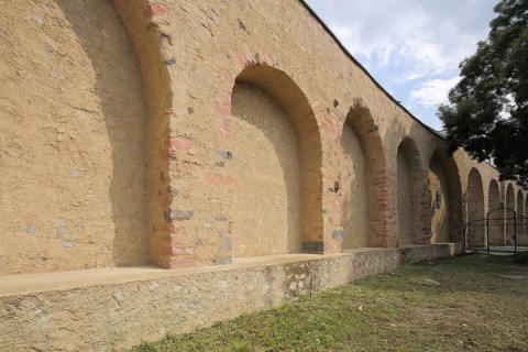 Historic rampart built in the 12th century and old city wall with archways, city centre, Main,