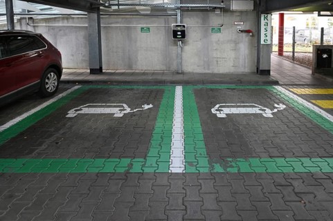 Charging spaces for electric cars in a multi-storey car park, Fürth, Middle Franconia, Bavaria,