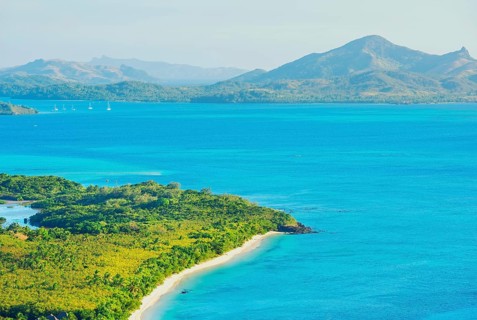 Nacula island top view with Nanuya Lailai Island in the background, Yasawa islands, Fiji