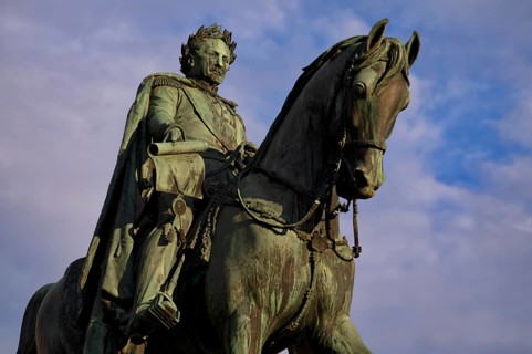 Equestrian statue of King Wilhelm I in front of Großer and Kleiner Kursaal, Königsplatz, Bad