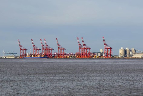 Port Of Liverpool gantry cranes at Seaforth Dock container terminal, Liverpool, Merseyside,