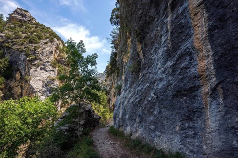 Hiking trail in the gorge of Trevans, Gorges de Trévans, near Estoublon, Alpes-de-Haute-Provence,