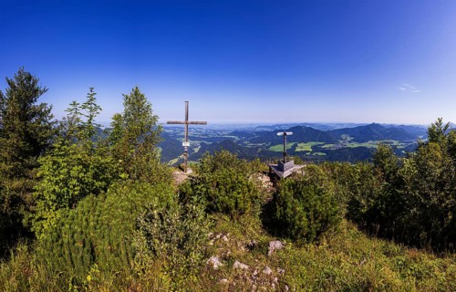Drone image, summit cross on the Ochsenberg, Osterhorn group, Salzkammergut, Salzburg province,