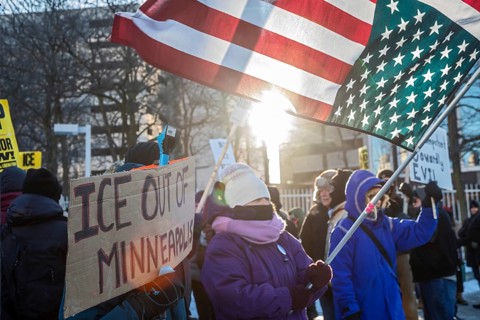 Detroit, Michigan USA - 24 January 2026 - A solidarity rally with Minneapolis residents protesting