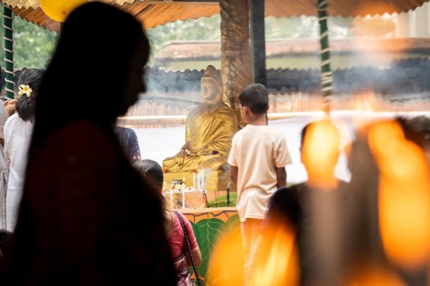 Devotees pray to Lord Buddha on the occasion of Buddha Purnima or Vesak Day that commemorates