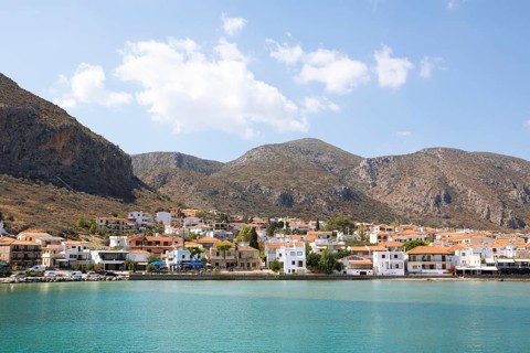 Coastal town of Gefyra, near the rock of Monemvasia, Monemvassia, Monemwassia, Monembasia, in the