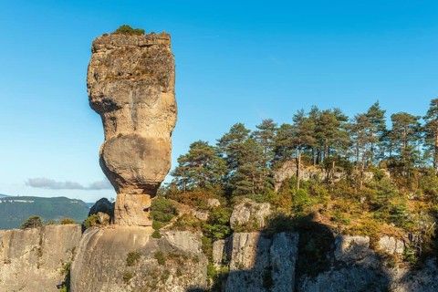 The vase of Sevres, spectacular rock in the Jontes Gorges. Le Rozier, Lozere, france