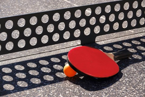 Outdoor table tennis table with ball and bat, Germany