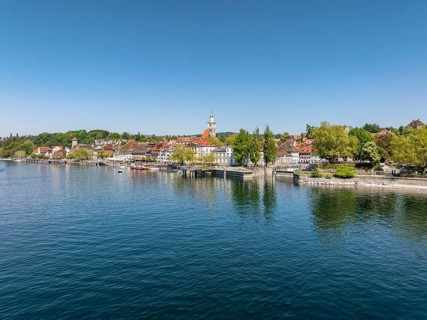 Aerial view of Überlingen on Lake Constance with the historic old town and the lakeside promenade,