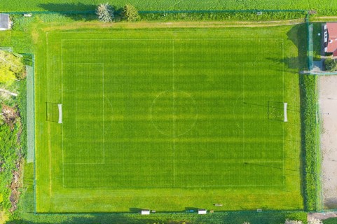 Pleasure painting of the pattern of a small football field surrounded by field, Kriebstein, Saxony,
