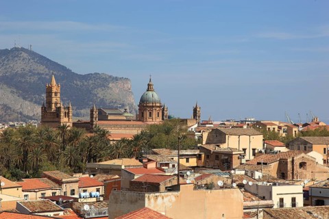 City of Palermo, View from the Campanile di San Giuseppe Cafasso over the city to the Cathedral