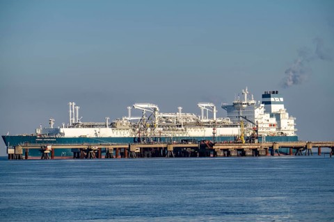 The Höegh Esperanza, an LNG storage and vaporisation vessel, is moored at the LNG terminal near