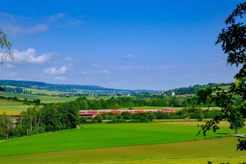 German railway, train from Nagelberg near Treuchtlingen to the Altmühltal, Middle Franconia,