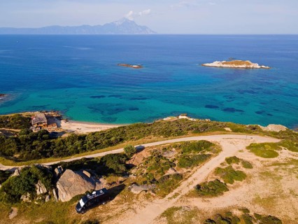 Aerial view, view of Mount Athos, Orthodox monastic republic with autonomous status under Greek
