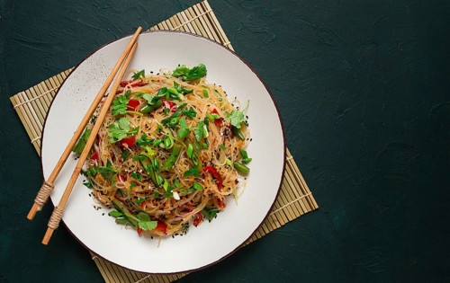 Funchosa, Korean salad, with vegetables, homemade, no people